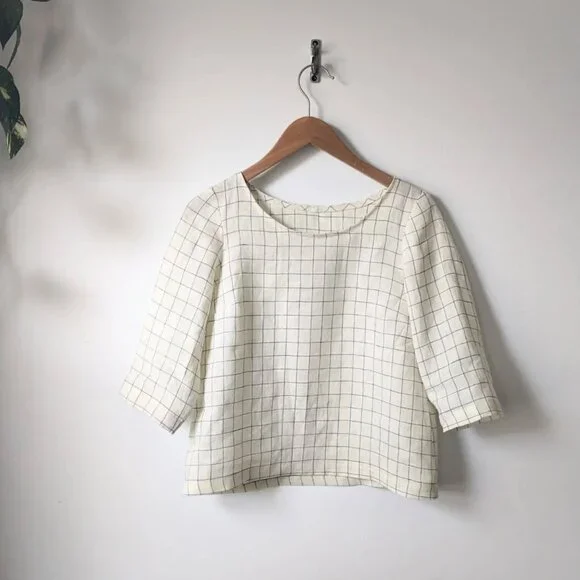 Handmade Laurence Top in Merchant and Mills Windowpane Check Linen Small - Picture 1 of 1